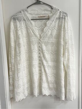 Soft Surroundings Ivory Lace Scalloped-Neck Blouse